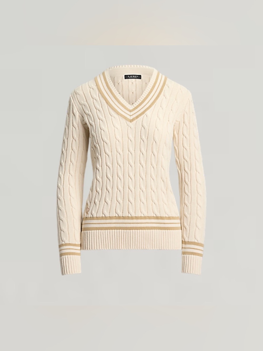 Lauren Ralph Lauren Women’s Cable Knit Cricket Cotton V Neck Sweater Sz L NWT